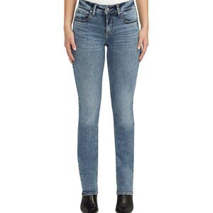 NWT Silver Jeans Mid Rise Curvy Fit Suki Slim Boot 33 Inches In Blue Black Denim